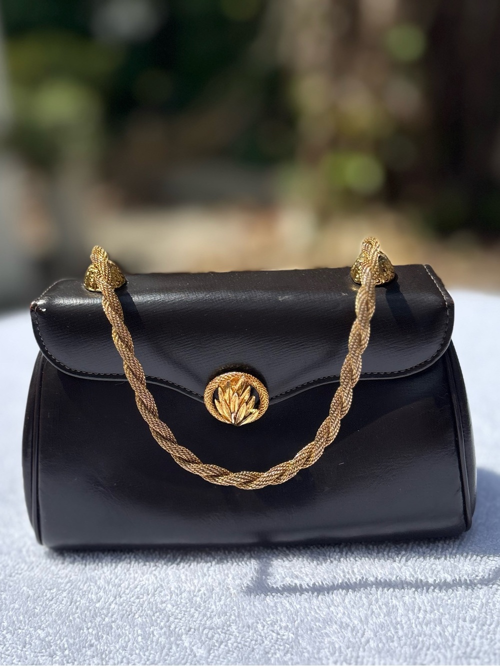 Dofan of France Vintage Brown Leather Bag Gold Flower Clasp